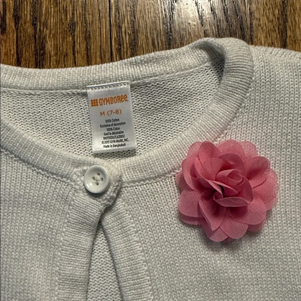Gymboree girls white sweater shrug with pink floral accent medium (7/8) NWOT